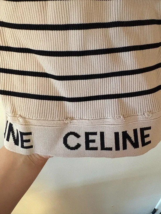 Celine Beige Striped Ribbed Crop Tank Top - Picture 5 of 5